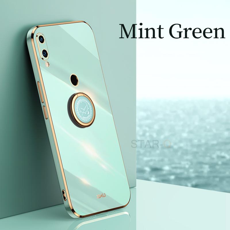 Plating Square Ring Holder Phone Case On For Xiaomi Redmi Note 7 Pro Xiomi Note7 7pro Luxury Bumper Soft Silicone Stand Cover