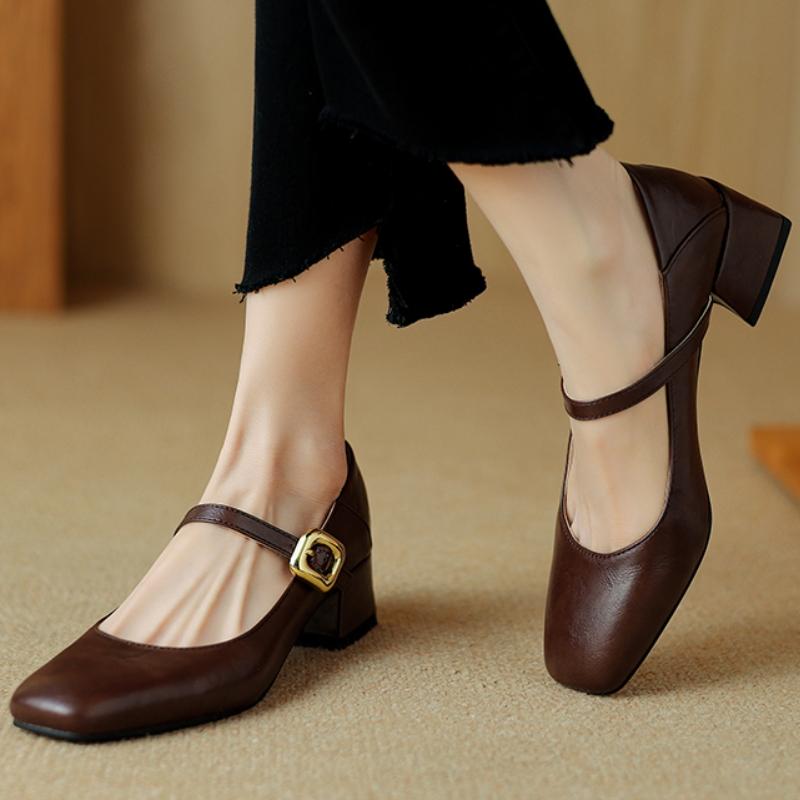 Коричневый Телесный Черный Низкий Каблук Женские Туфли-Лодочки Мэри Джейн Модные Ремешки Офисная Вечеринка Свадебная Обувь Женская Осенняя Удобная