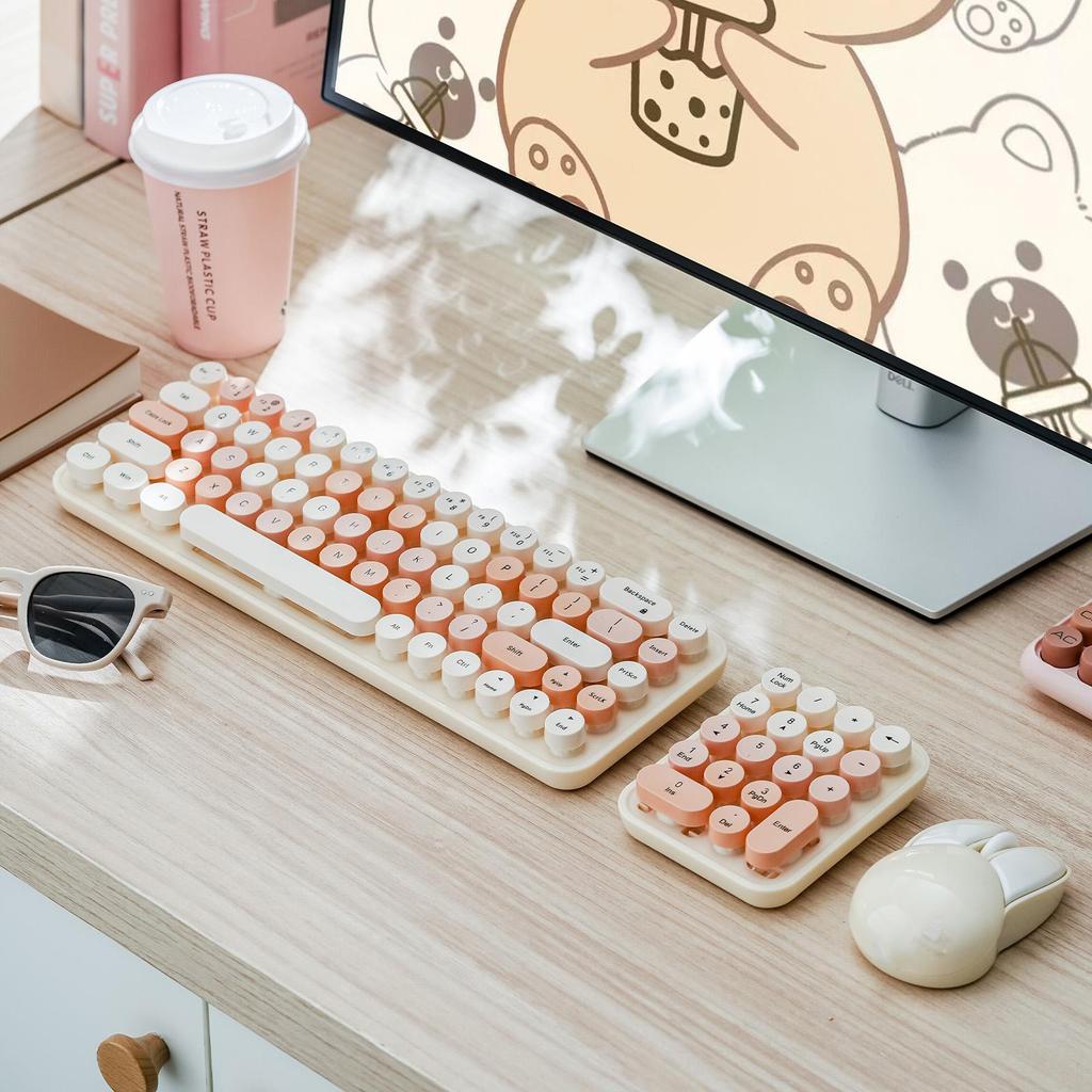Mofii 3 In 1 Wireless Keyboard and Mouse 2.4G Keyboard and Mouse Kit Colorful Design Cute Retro Keyboard Kit With Keypad