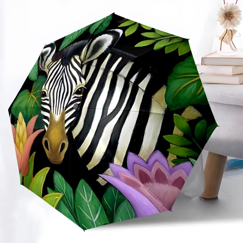 1pc Zebra Jungle Automatic Open/Close Umbrella - Compact Travel Umbrella, Gift for Birthday, Holiday yy260106077