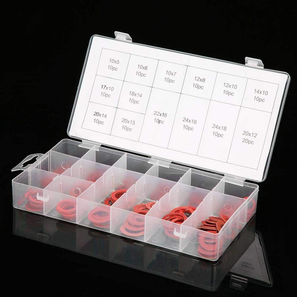 150Pcs Red Flat Washers 14 Sizes Insulation Washer with Plastic Box Flat Ring Washers
