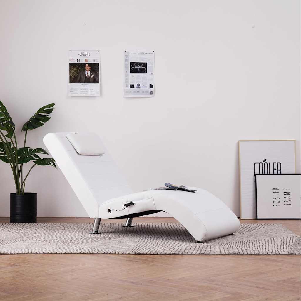 Massage Chaise Lounge with Cushions White Faux Leather