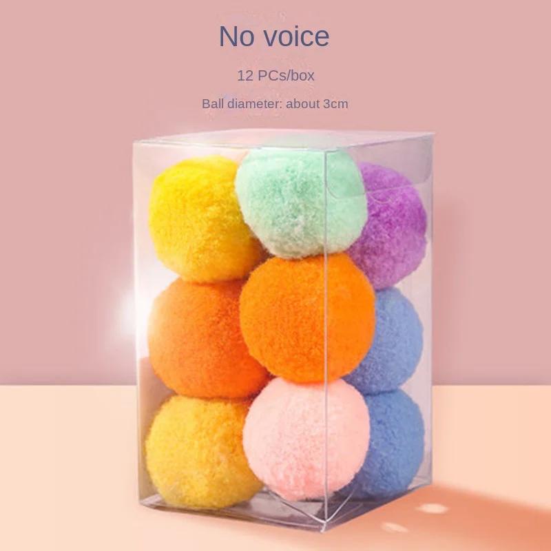 12PCS Stretch Plush Cat Toy Balls 3CM 5CM Bouncy Colorful Silent Interactive Pet Training Toys for Kittens