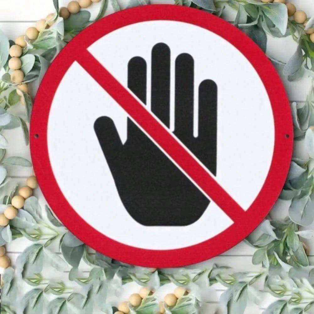 Prohibition Metal Sign Do Not Touch Round Wall Decor Red Hand Silhouette Halloween Home Decor