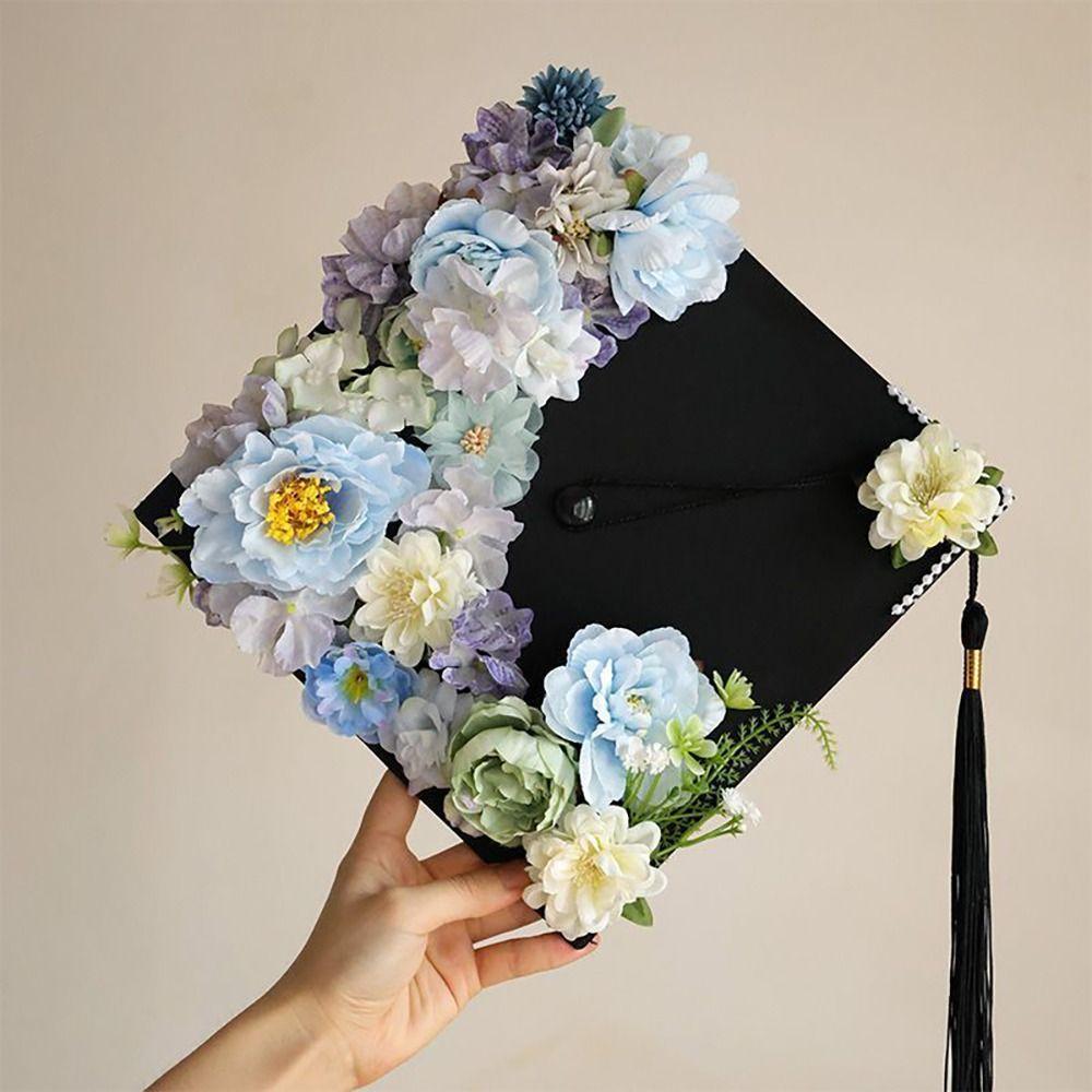 Master Academic Hat with Tassels Doctor Trencher Cap Flowers Graduation Cap Graduation Season