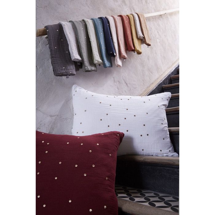 Taie d'oreiller Pois Doré Déco "Gaïa Chic" 60 x 60 cm & 50 x 70 cm "Gaze de Coton" - Gaïa Chic Eucalyptus - 50 x 70 cm - Gaïa Chic E