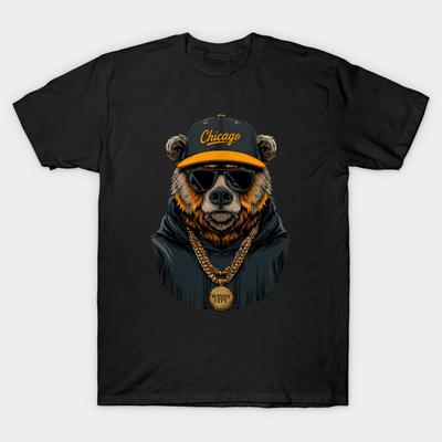 Азиатский размер Мужская черная футболка с принтом Маскот Chicago Bears Город ветров M5589 Печать методом термопереноса без вырезания Хлопковая футболка