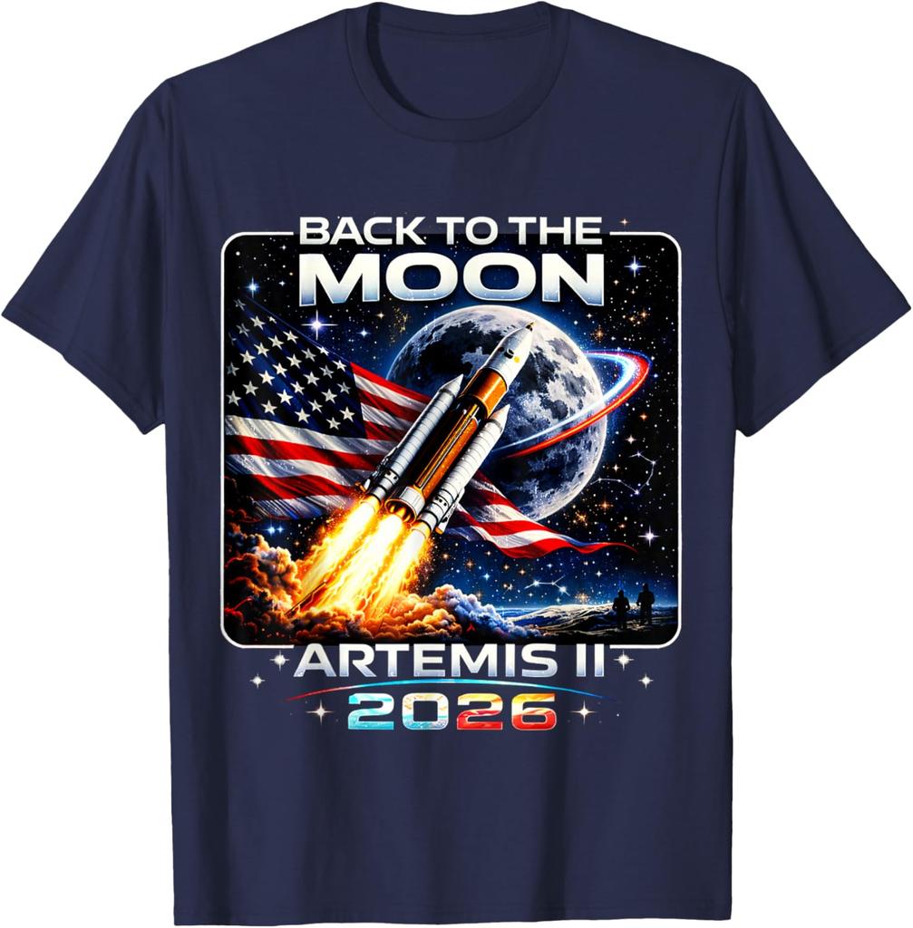 Artemis Запуск на Луну 2026 Унисекс Футболка Унисекс Круглый вырез Чистый хлопок Короткий рукав Топ Мода Y2k Женская уличная одежда