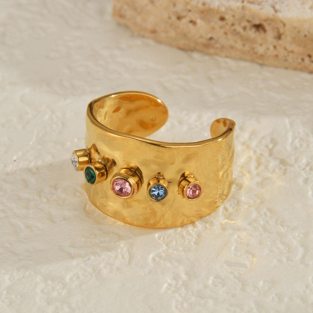 Zircon Colorful Ring Stainless Steel High-grade Zircon Ring New Vintage Accessories