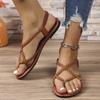 Flat-bottomed Set of Toe Sandals for Women's Outer Wear, Woven Belt, Breathable and Lightweight Casual Large-size Women's Shoes
