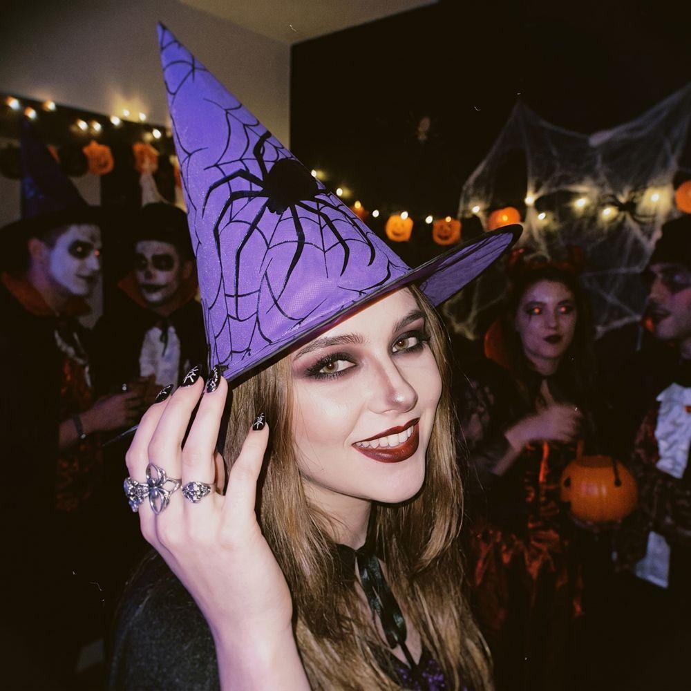 Black Halloween Witch Hat Velvet Halloween Black Cap Creative Spider Wizard Cap Masquerade