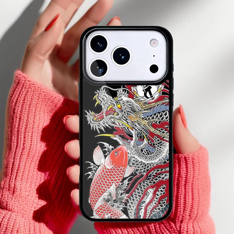 Японский чехол для телефона DRAGON TATTOO для iPhone 17 16 15 14 13 Pro Max Задняя крышка для 12 11 Pro Coque