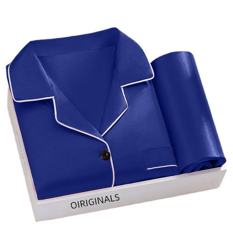 Мужской пижамный комплект с длинным рукавом из ледяного шелка на 2024 год - Легкая весенне-осенняя домашняя одежда