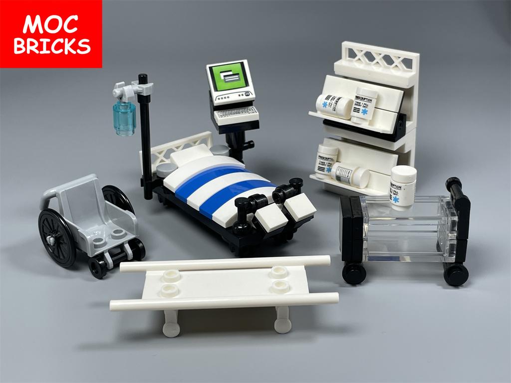 Нетоксичные Moc Кирпичи Операционный Стол Врач Шприц Больница Экстренная Медицинская Помощь Сцена Строительные Блоки Детские Мини-Игрушки