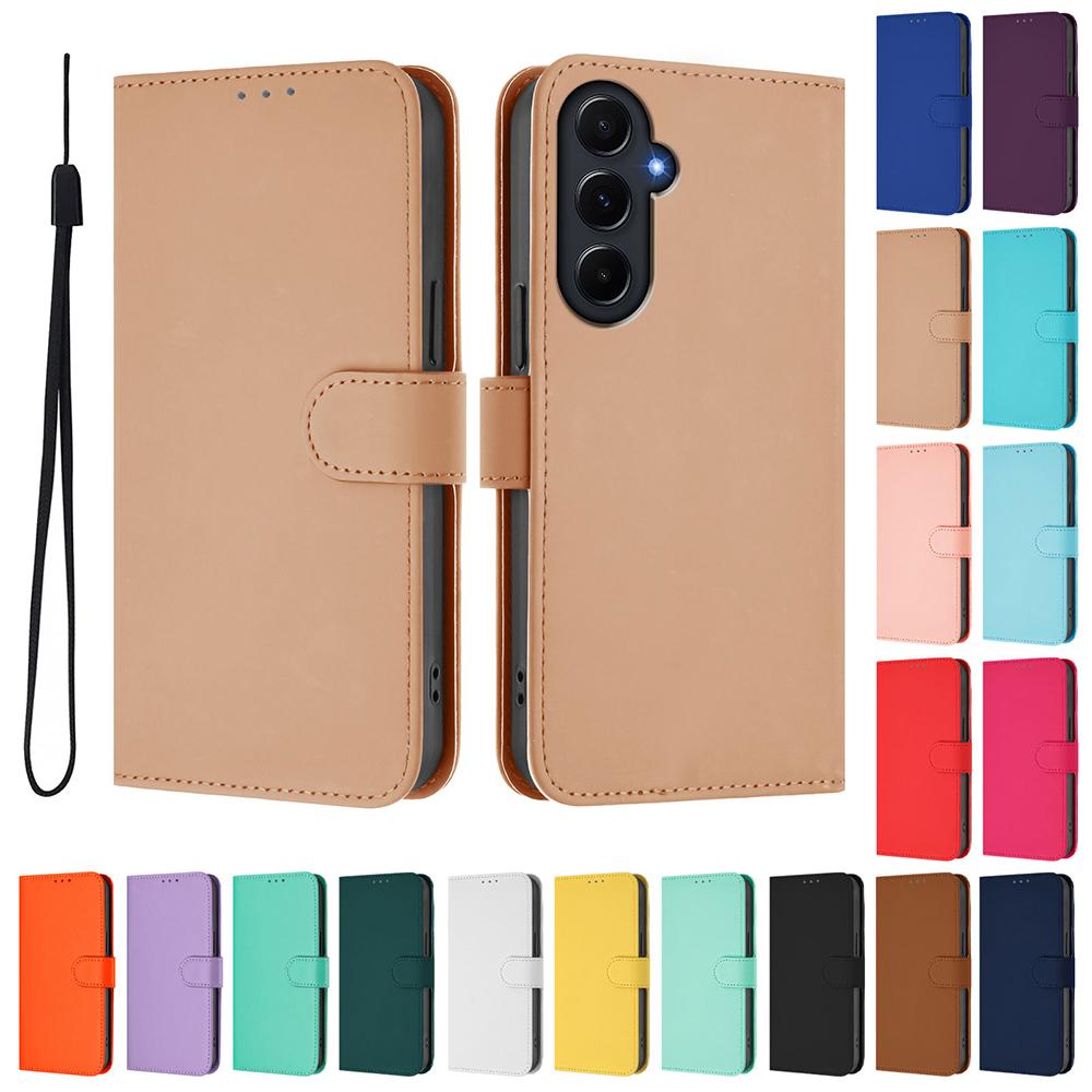 Однотонный чехол-кошелек для Samsung Galaxy A22 A30S A32 A42 A50 A51 A52 A70 A71 A72 A73 С подставкой Держатель для карт Ремешок Чехол для телефона