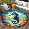 Hippocampus Round Rug Floor Mat Doorway Rug With Nonslip Backing Outdoor Patio Camping Rug Floor Mat Living Room Bedroom Decoration