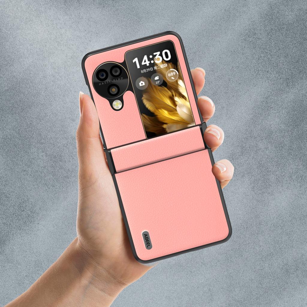 ABEEL Чехол для Oppo Find N3 Flip 5G, Дизайн шарнира, Натуральная коровья кожа+ПК, Чехол для телефона