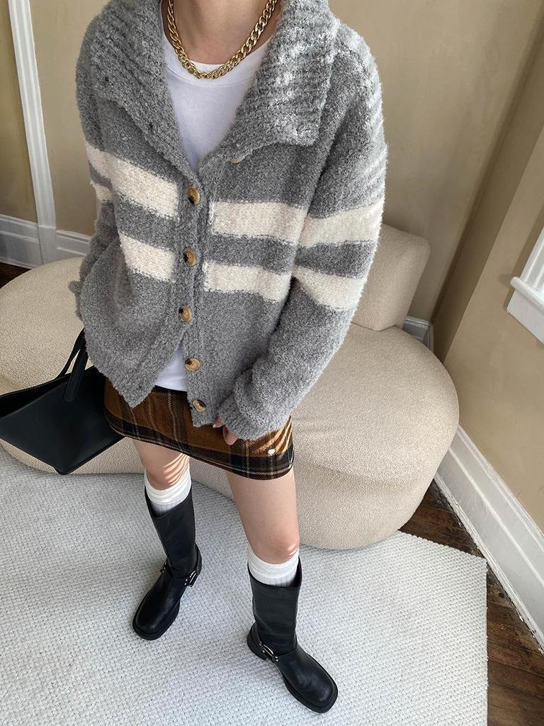 Синан Двусторонний Кардиган с Контрастными Полосками SN6889