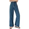 Fashion Women High Waist Casual Straight Tube Wide Leg Pants Vintage Jeans
