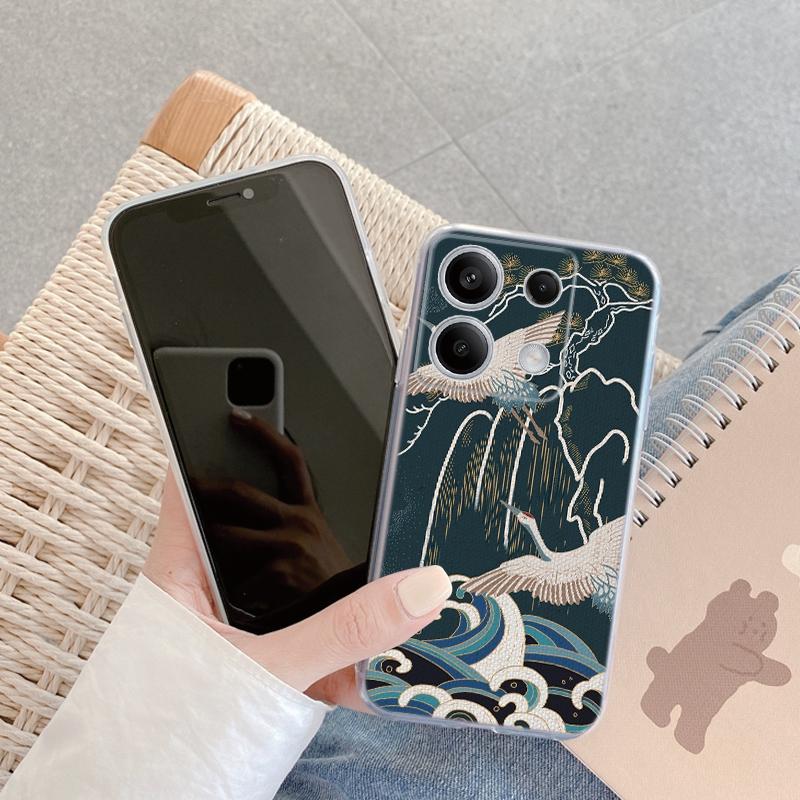 Роскошный белый чехол-журавль для iPhone Samsung A55 M34 S24 Xiaomi Redmi 13 Pro 14C Huawei Honor противоударный бампер для телефона TPU с защитой от царапин прозрачная задняя крышка