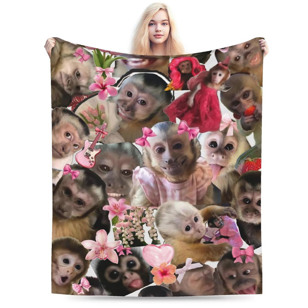 Funny Monkey Cartoon Gift Blanket For Men Women Super Soft Warm Throw Blankets for Sofa 50x60 Inches Multi-size