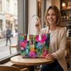Colorful Floral Pattern Tote Bag Stylish Shoulder Bag for Daily Use