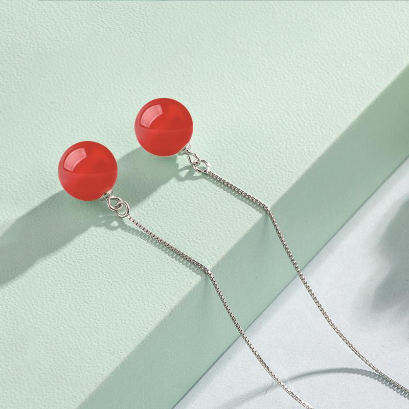 Серьги из агатовых бусин корунда в красно-черно-красной гамме, Модный аксессуар для многократного ношения