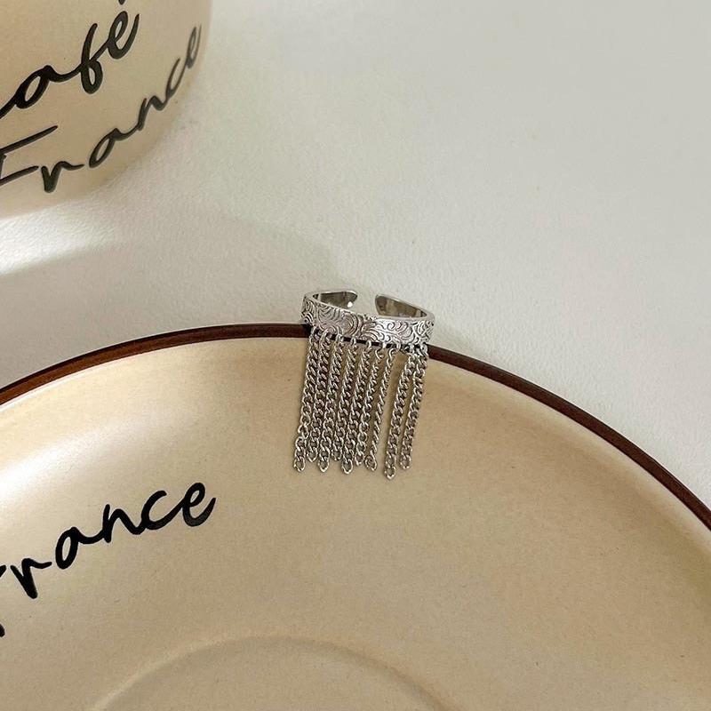 Кольцо с узором из травы Тан, изысканное модное, индивидуальное, преувеличенное, нишевое, стильное, позолоченное, тяжелая промышленная цепь, бахрома, кольцо на указательный палец