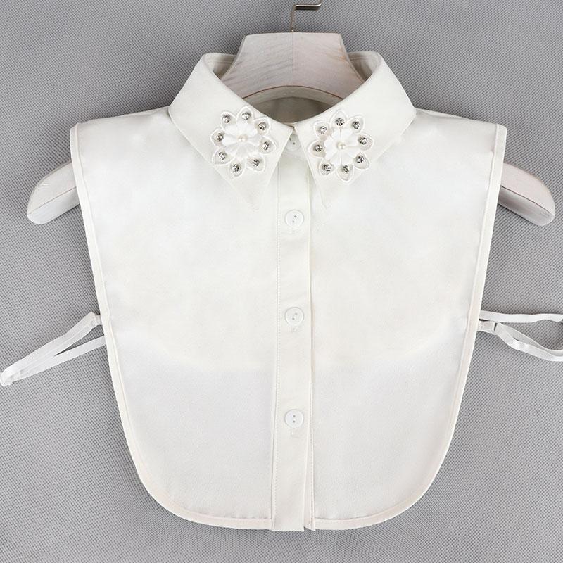 Pearl Detachable Collar Women Crystal Diamond Chiffon Shirt False Fake Collar Women Removable Peto Mujer Chemisier Faux Cols Tie
