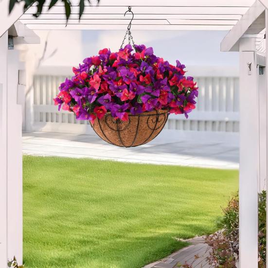 1/2 шт. Подвесная искусственная бугенвиллия великолепная с цветочной корзиной из кокосовой пальмы, устойчивый к УФ-лучам искусственный цветок, декор для дома и улицы, искусственное цветение