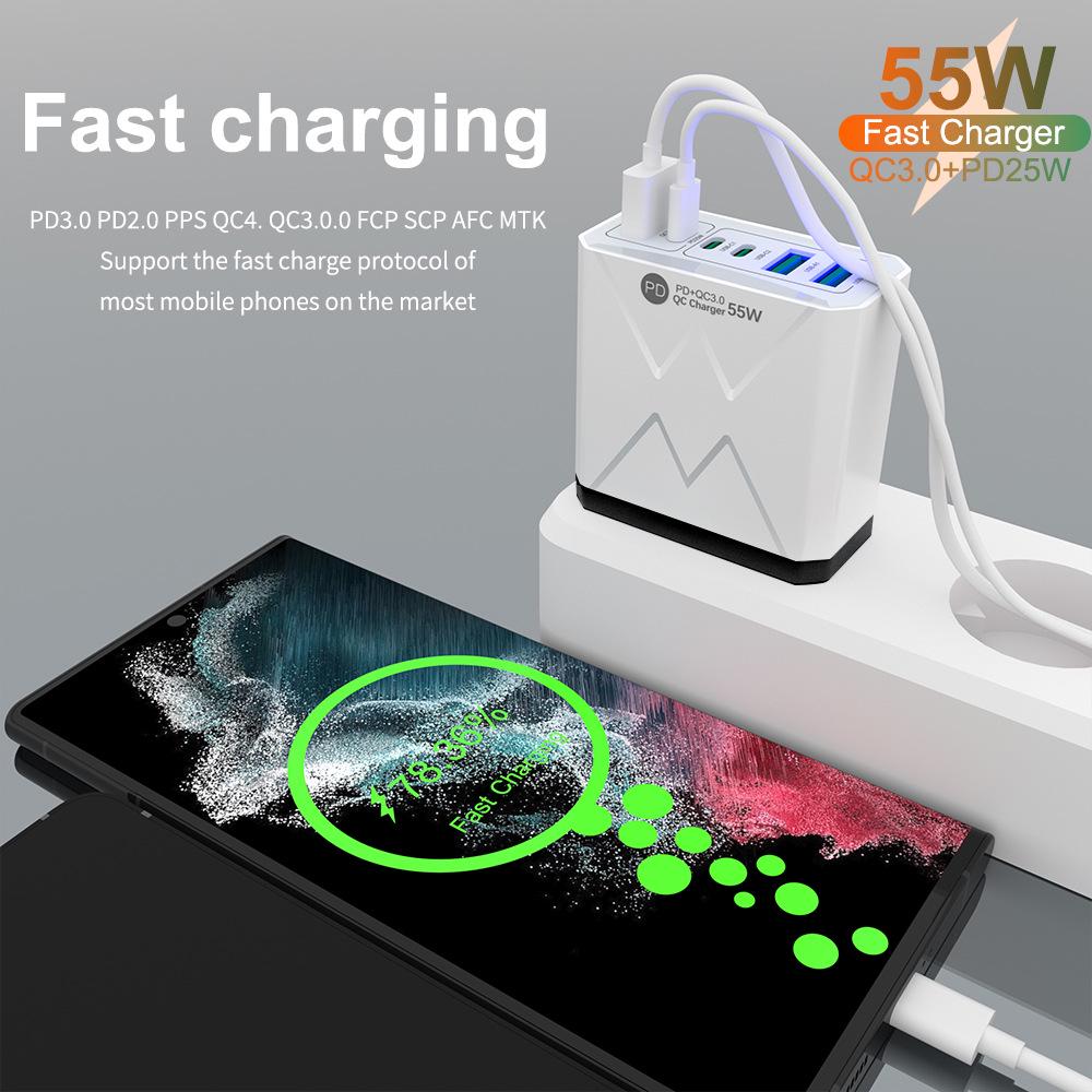 PD25W 3USB 3PD55W Fast Charger, 6-Port Mobile Charger with QC3.0, Multi-Standard Fast Charging Adapter