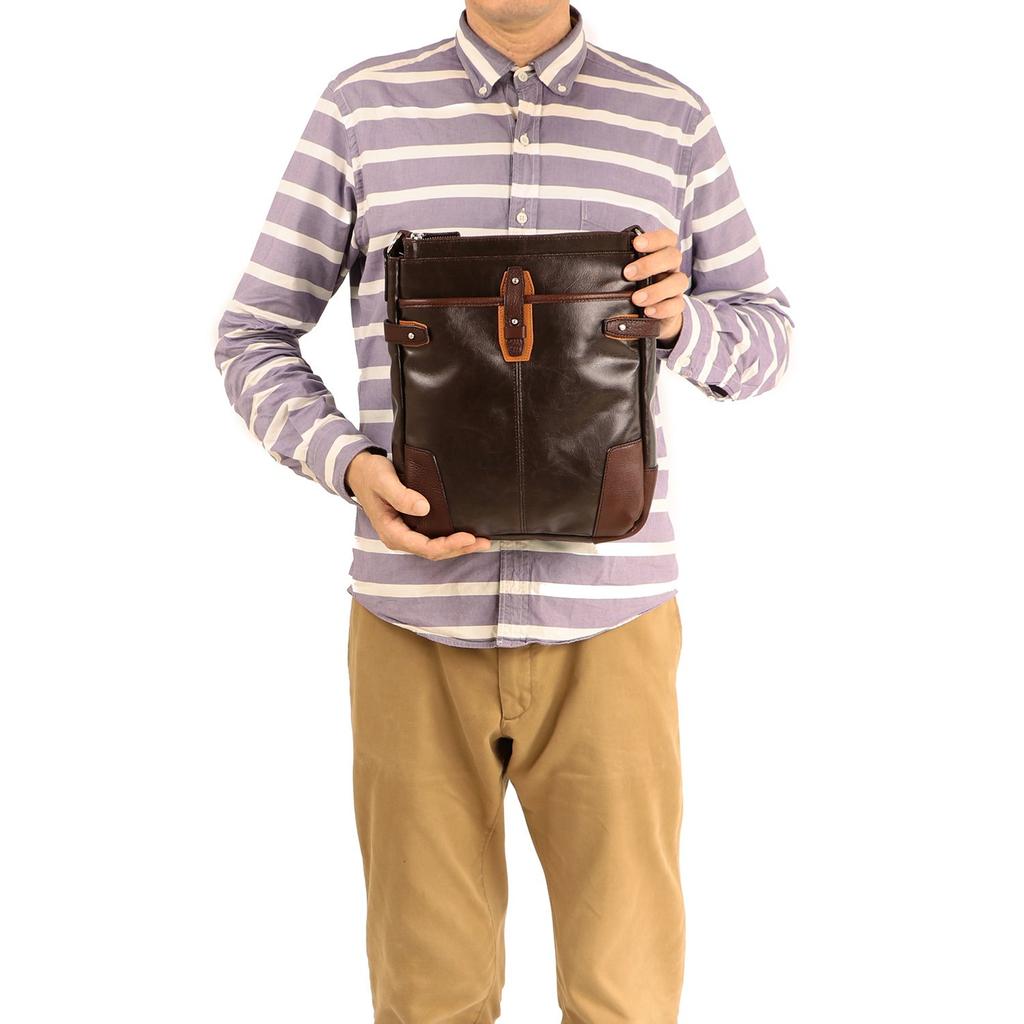 Сумка через плечо Kiwada Masaaki Shoten Canvas PU x Leather SD Легкая водоотталкивающая коровья кожа Сделано в Японии Шоколад [Toyooka Bag] (L)