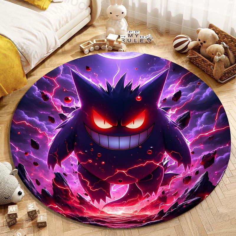 5 Размеров Pokemon Gengar Печать Круглый Ковер Гостиная Спальня Стол и Стул Диван Декоративный Ковер Игровой Коврик Подарок