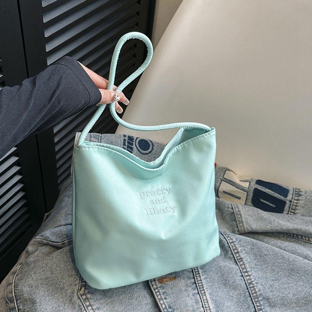 Tote Bag Embroidery Shoulder Bag Korean Style Nylon Bucket Bag Fashion Letter Underarm Bag Travel