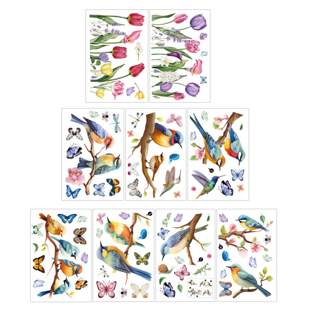 Весенние наклейки на окна Весенние цветы Птицы Двусторонние наклейки на окна для весенней школы Аксессуары для дома и офиса