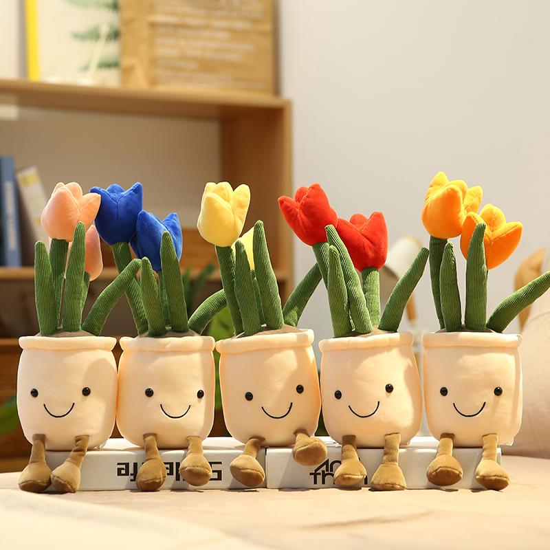 25cm Simulation Cartoon Plant Pot Series Plush Doll Succulent Tulip Lily Plush Toy Home Decor Living Room Bedroom Gift For Girls