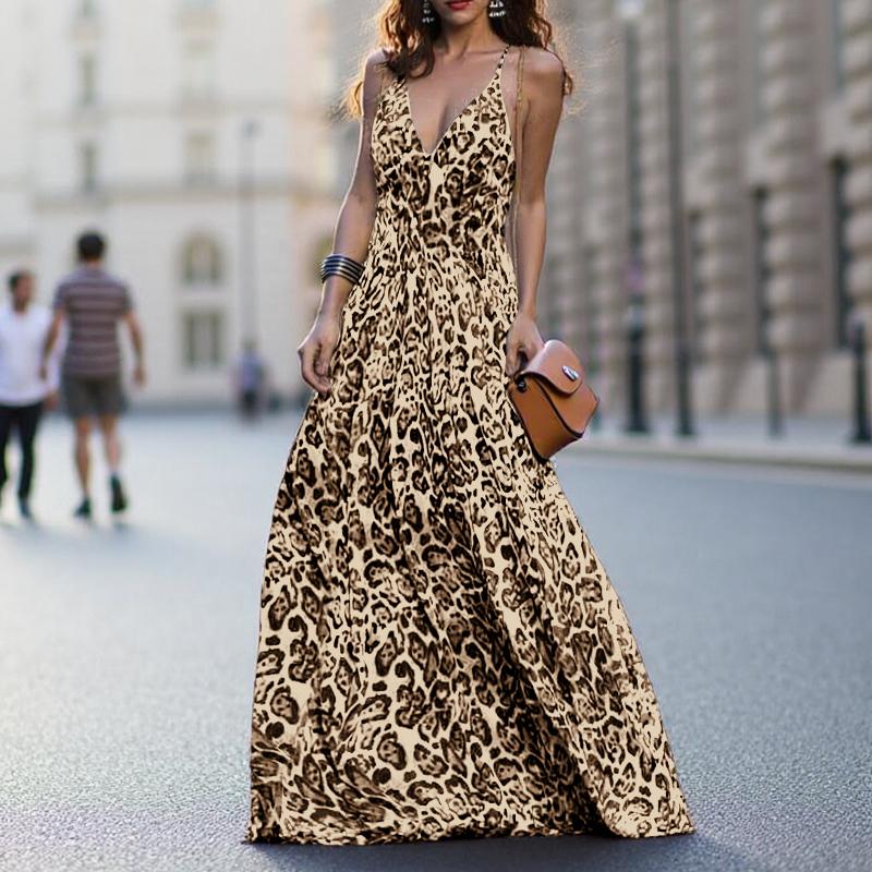 ZANZEA Женское сексуальное платье-комбинация с V-образным вырезом и леопардовым принтом для отпуска