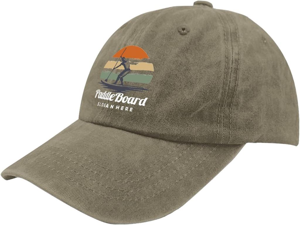 Paddle Board Sunset Vintage Baseball Cap Polyester Distressed Casual Adjustable Adult Hat