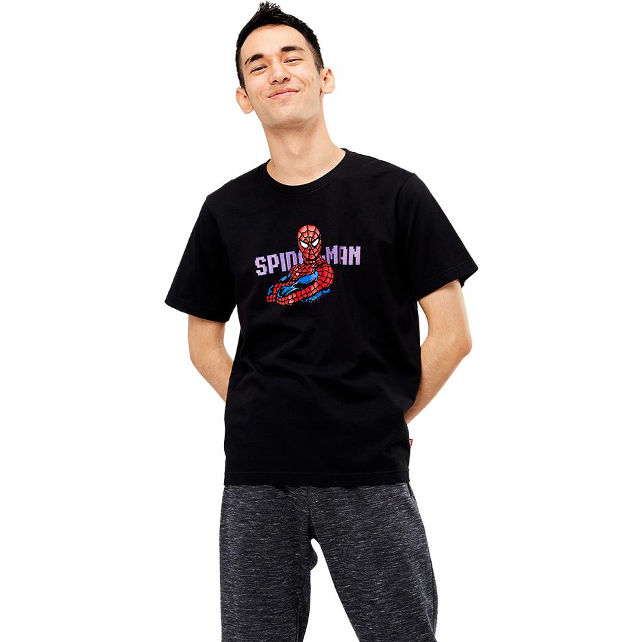 Uniqlo × Футболка с принтом в однотонном исполнении с круглым вырезом и коротким рукавом, коллаборация с Marvel, мужские топы 422557-09