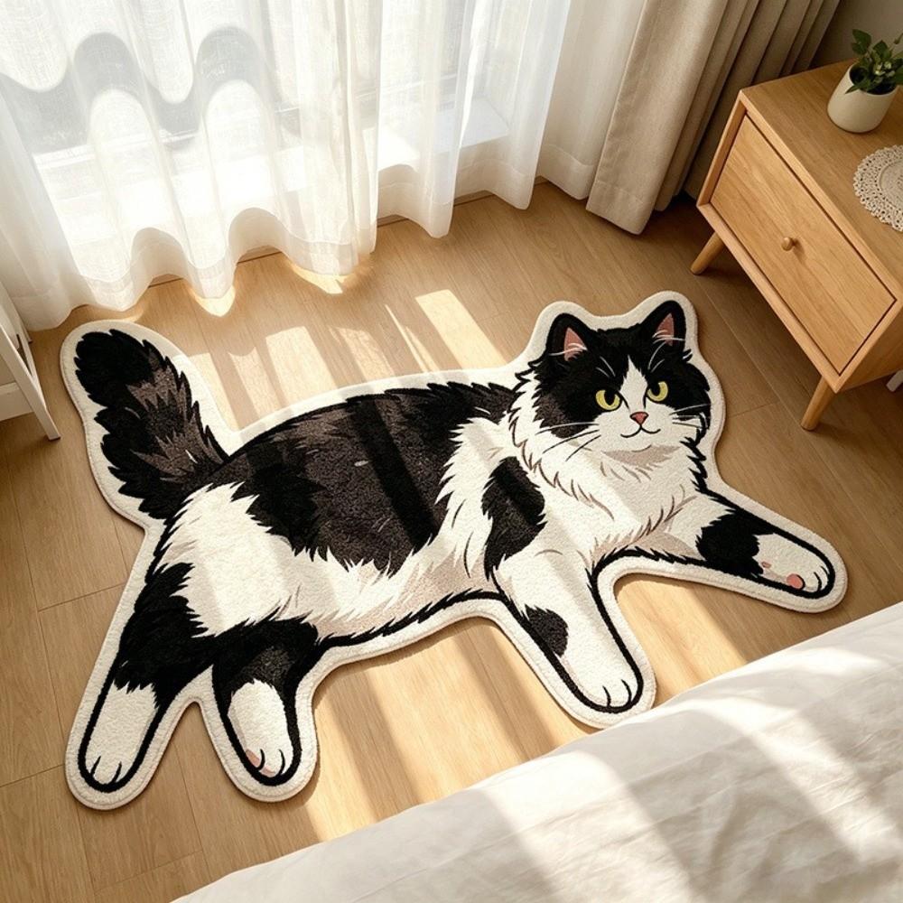 Non Slip Cat Shaped Rug Absorbent Bedside Carpet Cozy Decor Bath Mat Bathroom