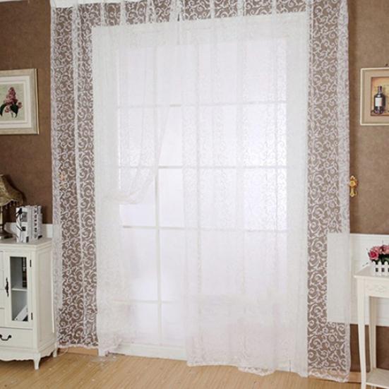 Romantic Floral Vine Pattern Tulle Door Window Curtain Drape Panel Sheer Valance