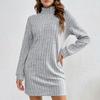 Женское модное платье миди с воротником-стойкой и длинными рукавами, в полоску с начесом