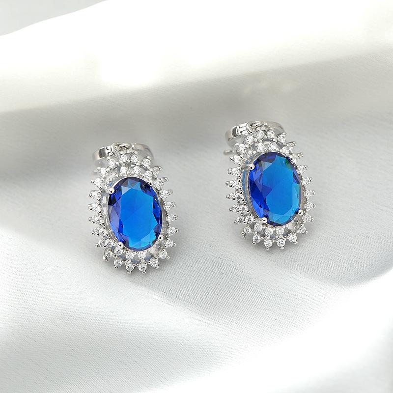 BELLA BOX Новые модные серьги-подвески с овальным имитацией, острые кристаллы синего цвета, женские серьги-подвески с красной сеткой для трансляции в прямом эфире