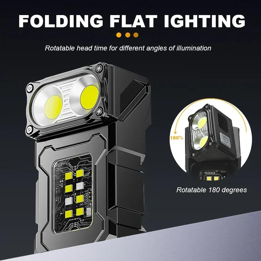 Mini Portable LED COB Flashlight Head Rotation Magnetic Torch Built-in Battery USB Rechargable Outdoor Camping Emergency Lantern