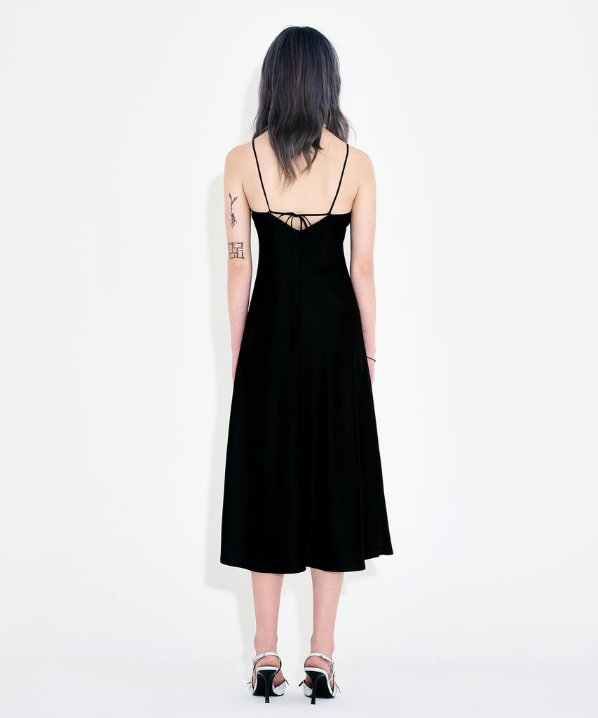 Wordog Bias-Cut Acetate Drift Slit Dress Black