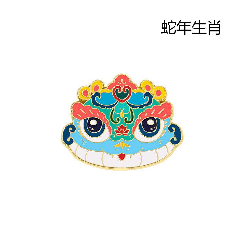 Zinc Alloy Enamel Dropping Brooch, Cute Cartoon Lucky Panda Snake Pattern 2025 Year of the Snake, New Year Festival Decorative Lapel Pin Badge