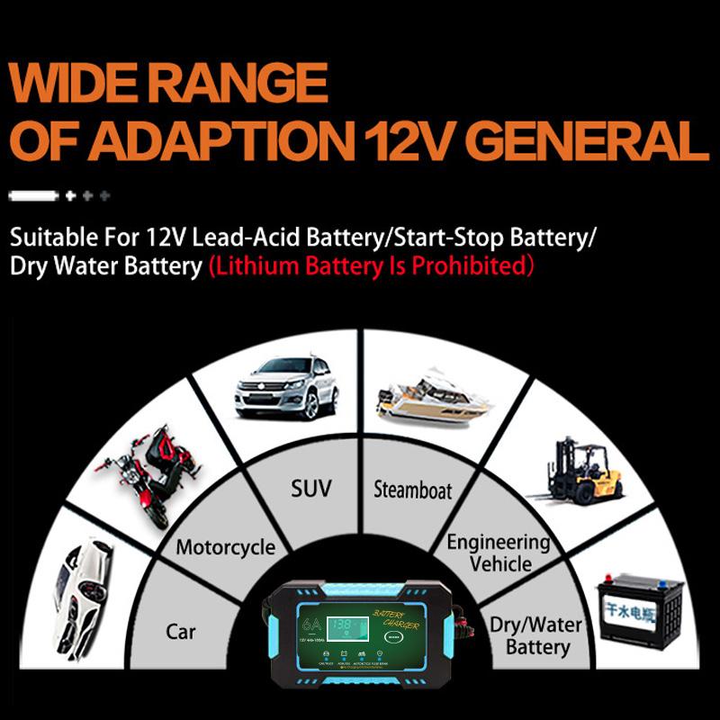 1 шт. зарядное устройство Anchtek для аккумулятора 12 В, импульсный ремонт ЖК-дисплея, умная быстрая зарядка AGM, глубокое зарядное устройство GEL для свинцово-кислотных аккумуляторов для мотоцикла и автомобиля