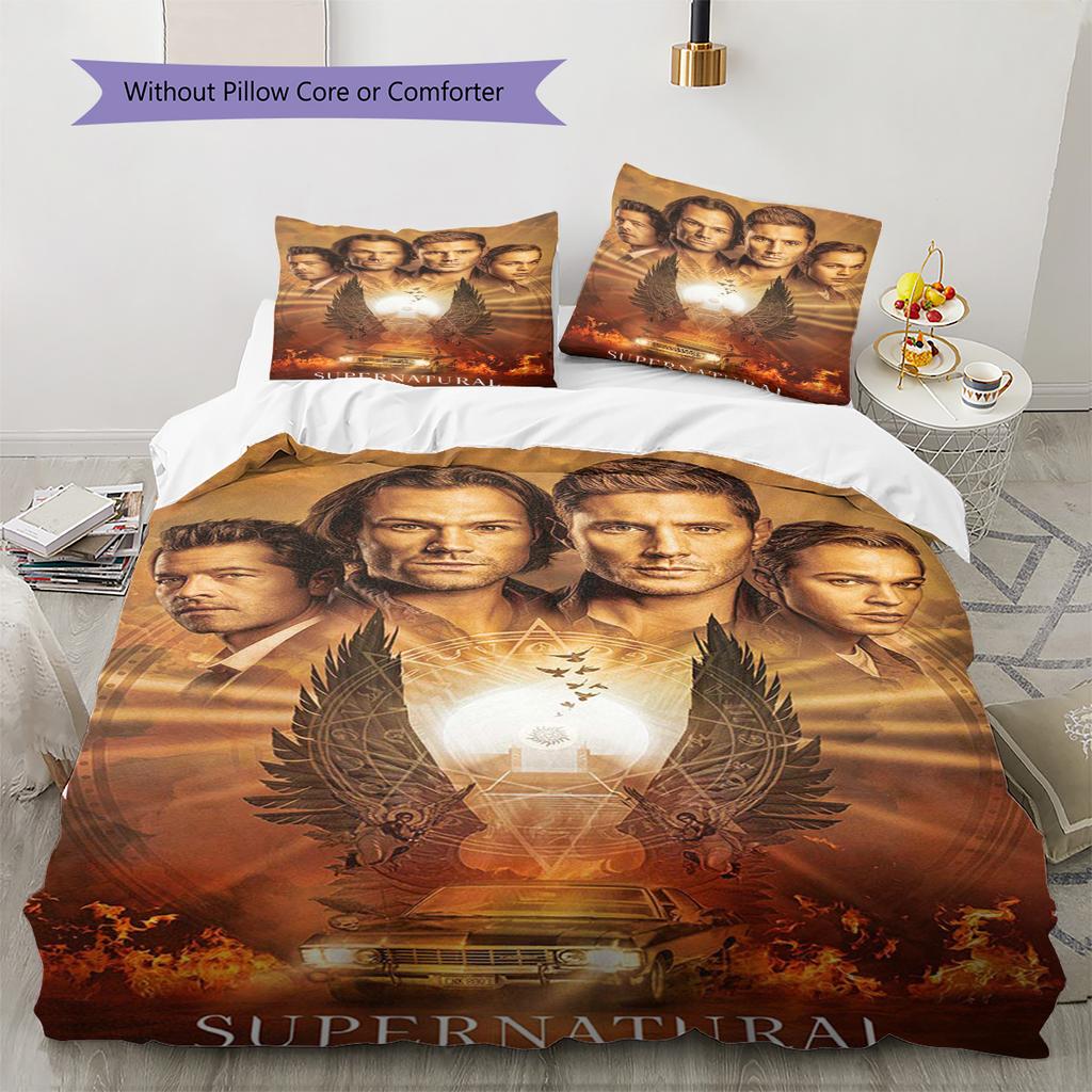 Supernatural Tv Series Poster Pattern Bedding Set Quilt Cover Pillowcase Home Decor Gift (1 * duvet cover + 2 * pillowcase, withou