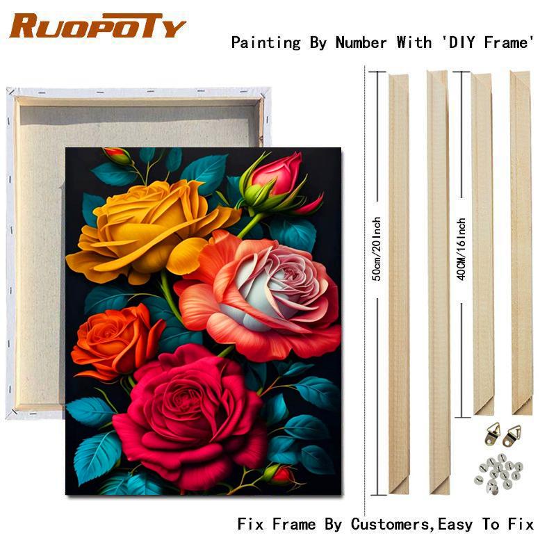 RUOPOTY Frame Paint By Numbers Flower Starter Kits Diy Painting By Number On Canvas Acrylic Paints For Home Wall Decor