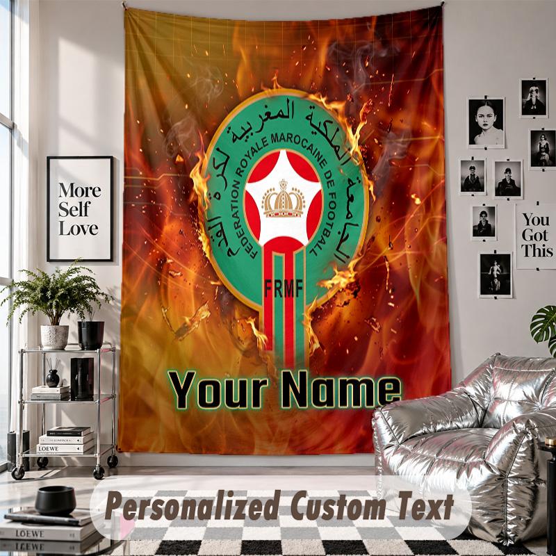 Custom Tapestry Wall Hanging, Morocco Football Personalized Name Text Home Wall Decor